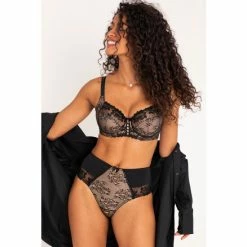 Pour Moi Black Sofia Lace Embroidered Deep Brief