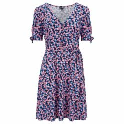 Pour Moi Blue Floral Bella Slinky Recycled Jersey Tie Sleeve Tea Dress -Pour Moi Shop unnamed file 1555
