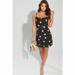 Pour Moi Black Floral Strappy Tie Front Jersey Mini Dress
