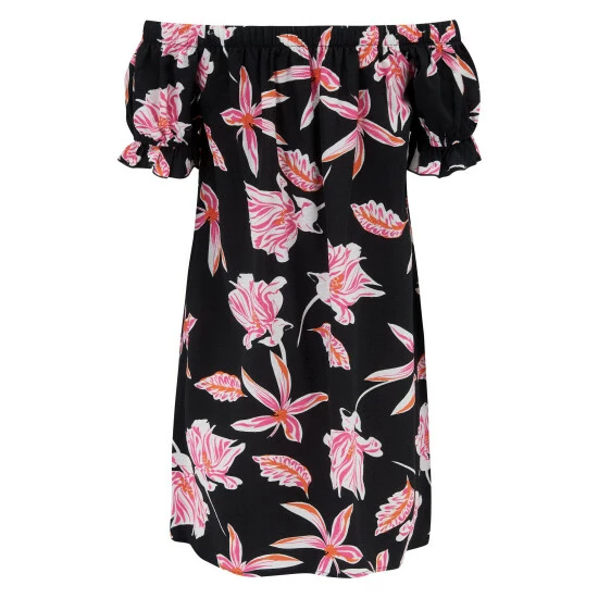 Pour Moi Black & Red Floral Textured Woven Bardot Puff Sleeve Beach Dress 4 Pour Moi Black & Red Floral Textured Woven Bardot Puff Sleeve Beach Dress - Image 4