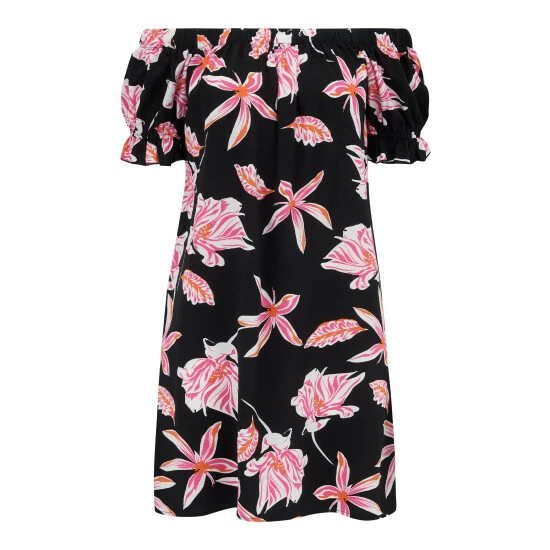 Pour Moi Black & Red Floral Textured Woven Bardot Puff Sleeve Beach Dress 5 Pour Moi Black & Red Floral Textured Woven Bardot Puff Sleeve Beach Dress - Image 5