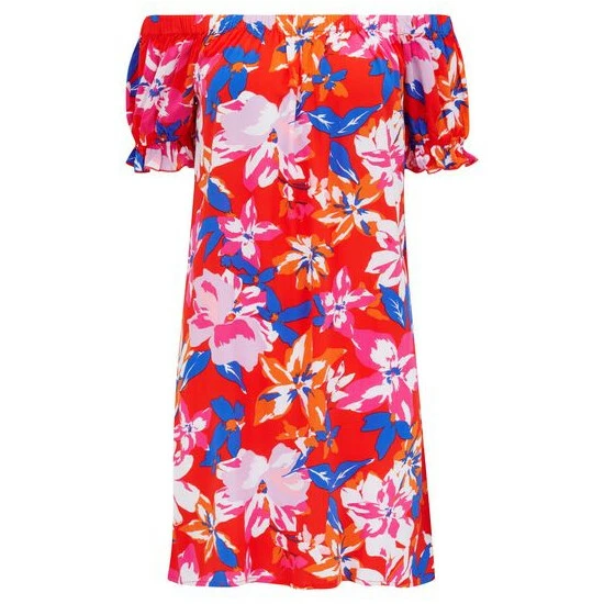 Pour Moi Black & Red Floral Textured Woven Bardot Puff Sleeve Beach Dress 8 Pour Moi Black & Red Floral Textured Woven Bardot Puff Sleeve Beach Dress - Image 8