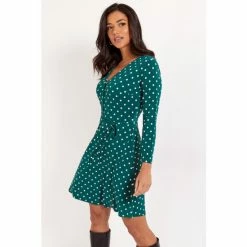 Pour Moi Green Bella Slinky Recycled Jersey Long Sleeve Dress -Pour Moi Shop unnamed file 1601