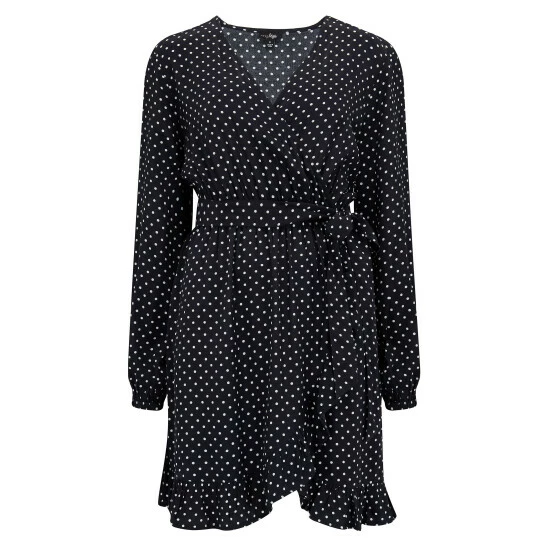 Pour Moi Black Kelly Woven Viscose Balloon Sleeve Frill Wrap Dress 4 Pour Moi Black Kelly Woven Viscose Balloon Sleeve Frill Wrap Dress - Image 4