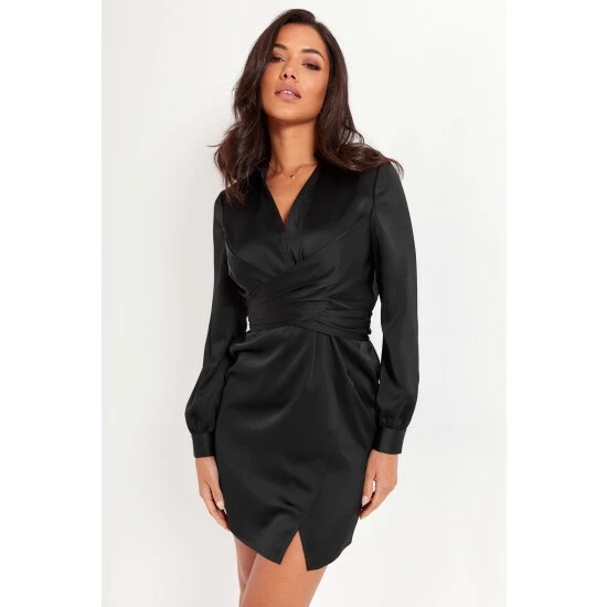 unnamed-file-1637.jpg Pour Moi Black Maisie Satin Wrap Front Collar Mini Dress -Pour Moi Shop unnamed file 1637