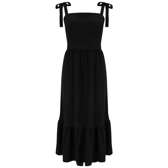 Pour Moi Black Laura Pique Tie Strap Tiered Midi Dress 5 Pour Moi Black Laura Pique Tie Strap Tiered Midi Dress - Image 5
