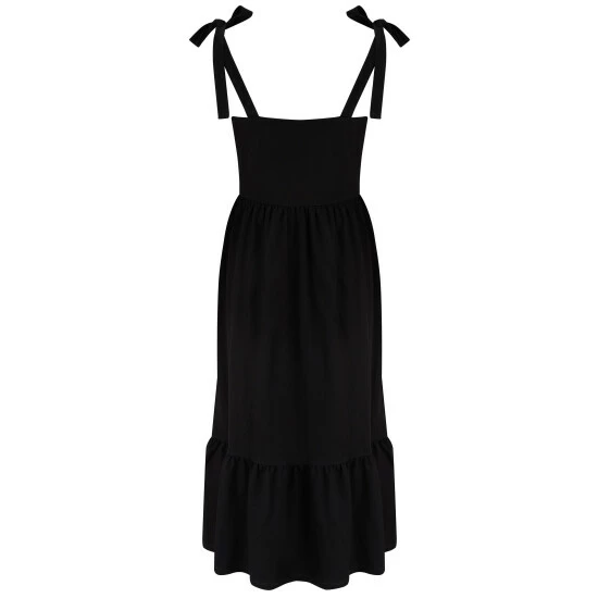 Pour Moi Black Laura Pique Tie Strap Tiered Midi Dress 6 Pour Moi Black Laura Pique Tie Strap Tiered Midi Dress - Image 6