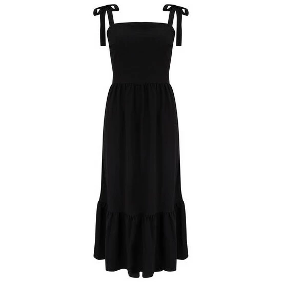 Pour Moi Black Laura Pique Tie Strap Tiered Midi Dress 7 Pour Moi Black Laura Pique Tie Strap Tiered Midi Dress - Image 7