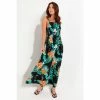 Pour Moi Black Tropical Removable Straps Shirred Bodice Maxi Dress