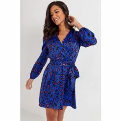 Pour Moi Blue Millie Faux Wrap Woven Satin Dress -Pour Moi Shop unnamed file 1666