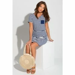 Pour Moi White & Navy Blue Stripe Jersey T-Shirt Beach Dress