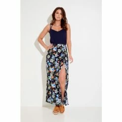 Pour Moi Blue Cross Back Strappy Jersey Woven Mix Maxi Dress