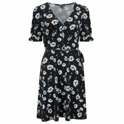 Pour Moi Black Floral Bella Slinky Recycled Jersey Tie Sleeve Tea Dress -Pour Moi Shop unnamed file 1751