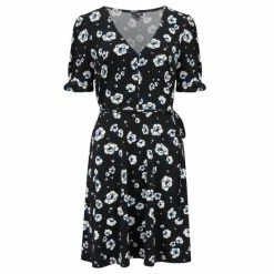 Pour Moi Black Floral Bella Slinky Recycled Jersey Tie Sleeve Tea Dress -Pour Moi Shop unnamed file 1753