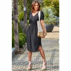 Pour Moi Black Jenny Puff Sleeve Jersey Midi Dress