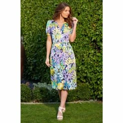 Pour Moi Blue Margot Woven Satin Midi Tea Dress