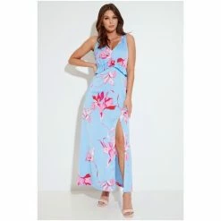 Pour Moi Blue Floral Millie Satin Woven Plunge Maxi Dress -Pour Moi Shop unnamed file 1791