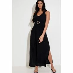 Pour Moi Black Halter Neck Gold Buckle Maxi Dress -Pour Moi Shop unnamed file 1870
