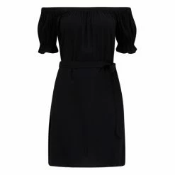 Pour Moi Black Woven Puff Sleeve Belted Bardot Dress -Pour Moi Shop unnamed file 1904