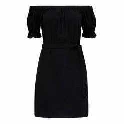 Pour Moi Black Woven Puff Sleeve Belted Bardot Dress -Pour Moi Shop unnamed file 1906