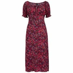 Pour Moi Red Emma Woven Viscose Puff Sleeve Midi Tea Dress -Pour Moi Shop unnamed file 1924