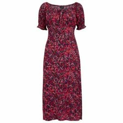 Pour Moi Red Emma Woven Viscose Puff Sleeve Midi Tea Dress -Pour Moi Shop unnamed file 1926