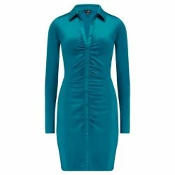 Pour Moi Black Shine Jersey Ruched Front Bodycon Shirt Dress -Pour Moi Shop unnamed file 1933