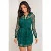 Pour Moi Green Clara Long Sleeve Lace Shirt Dress