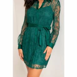Pour Moi Green Clara Long Sleeve Lace Shirt Dress -Pour Moi Shop unnamed file 1954