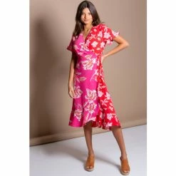 Pour Moi Pink Frill Detail Woven Wrap Dress