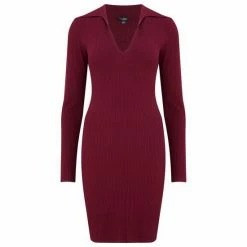 Pour Moi Pink Eva Ecovero Rib Knit V Neck Collar Mini Dress -Pour Moi Shop unnamed file 1985