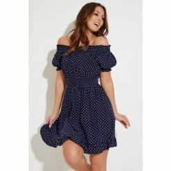 Pour Moi Blue Eloise Puff Sleeve Woven Bardot Dress -Pour Moi Shop unnamed file 1994