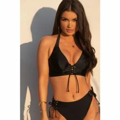 Pour Moi Black India Recycled Longline Underwired Halter Top