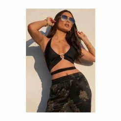 Pour Moi Black India Halter Wrap Top