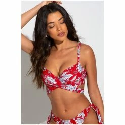 Pour Moi Red Freedom Lightly Padded Underwired Wrap Top