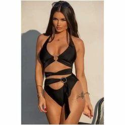 Pour Moi Black India High Waist/ High Leg Belted Brief