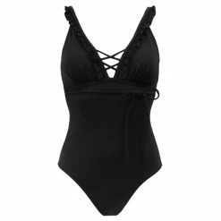 Pour Moi Black Frill Lace Up Control Swimsuit -Pour Moi Shop unnamed file 3013