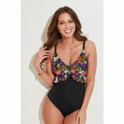Pour Moi Black Frill Ditsy Control Swimsuit