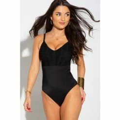 Pour Moi Black Ruched Pleated Tummy Control Swimsuit