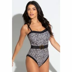 Pour Moi Black Removable Straps Belted Control Swimsuit