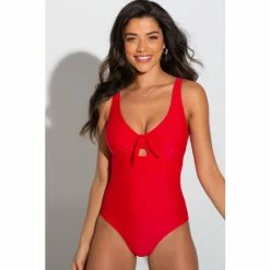 Pour Moi Red Underwired Bow Front Control Swimsuit