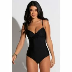 Pour Moi Black Lightly Padded Underwired Twist Front Control Swimsuit