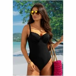 Pour Moi Black Splash Padded Underwired Control Swimsuit