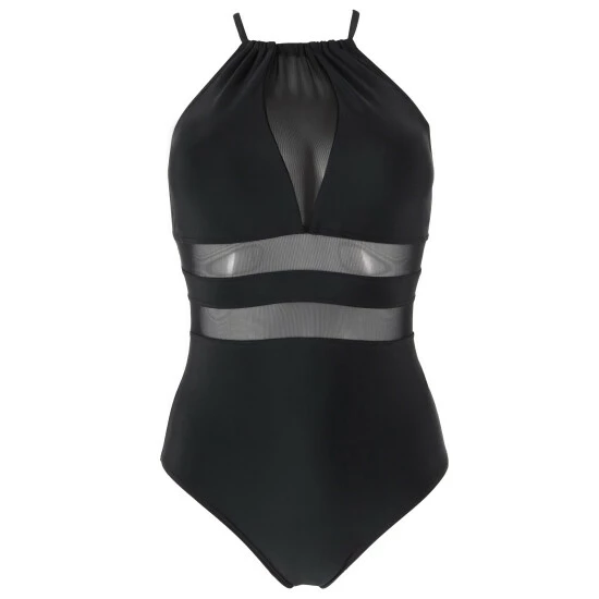 Pour Moi Black High Neck Mesh Insert Control Swimsuit 3 Pour Moi Black High Neck Mesh Insert Control Swimsuit - Image 3