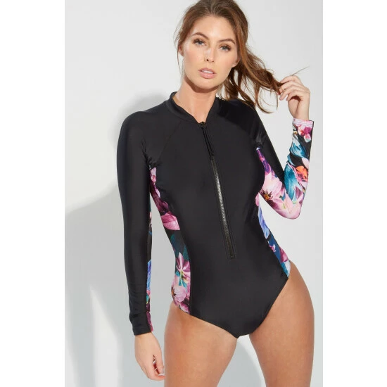 Pour Moi Black Energy Long Sleeved Zip Front Paddle Swimsuit 1 Pour Moi Black Energy Long Sleeved Zip Front Paddle Swimsuit