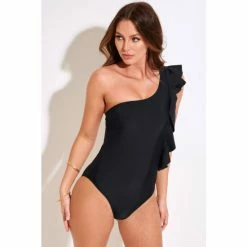 Alternative view of Pour Moi Black Frill Shoulder Control Swimsuit