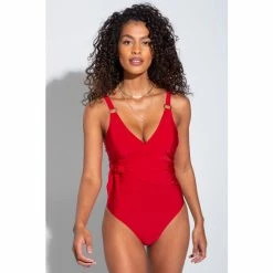 Pour Moi Red Samoa Wrap Over Control Swimsuit