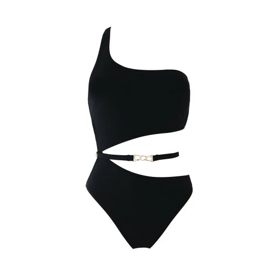 Pour Moi Black India Chains Recycled One Shoulder Cut Out Swimsuit 3 Pour Moi Black India Chains Recycled One Shoulder Cut Out Swimsuit - Image 3