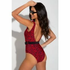 Pour Moi Red Frill Neck Belted Control Swimsuit -Pour Moi Shop unnamed file 3343