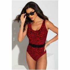 Pour Moi Red Frill Neck Belted Control Swimsuit -Pour Moi Shop unnamed file 3346